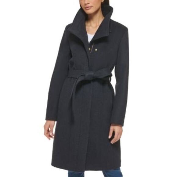 Cole Haan Chic Slick Wool Wrap Coat Convertible Collar Black Women's 6 NWT - Picture 1 of 10